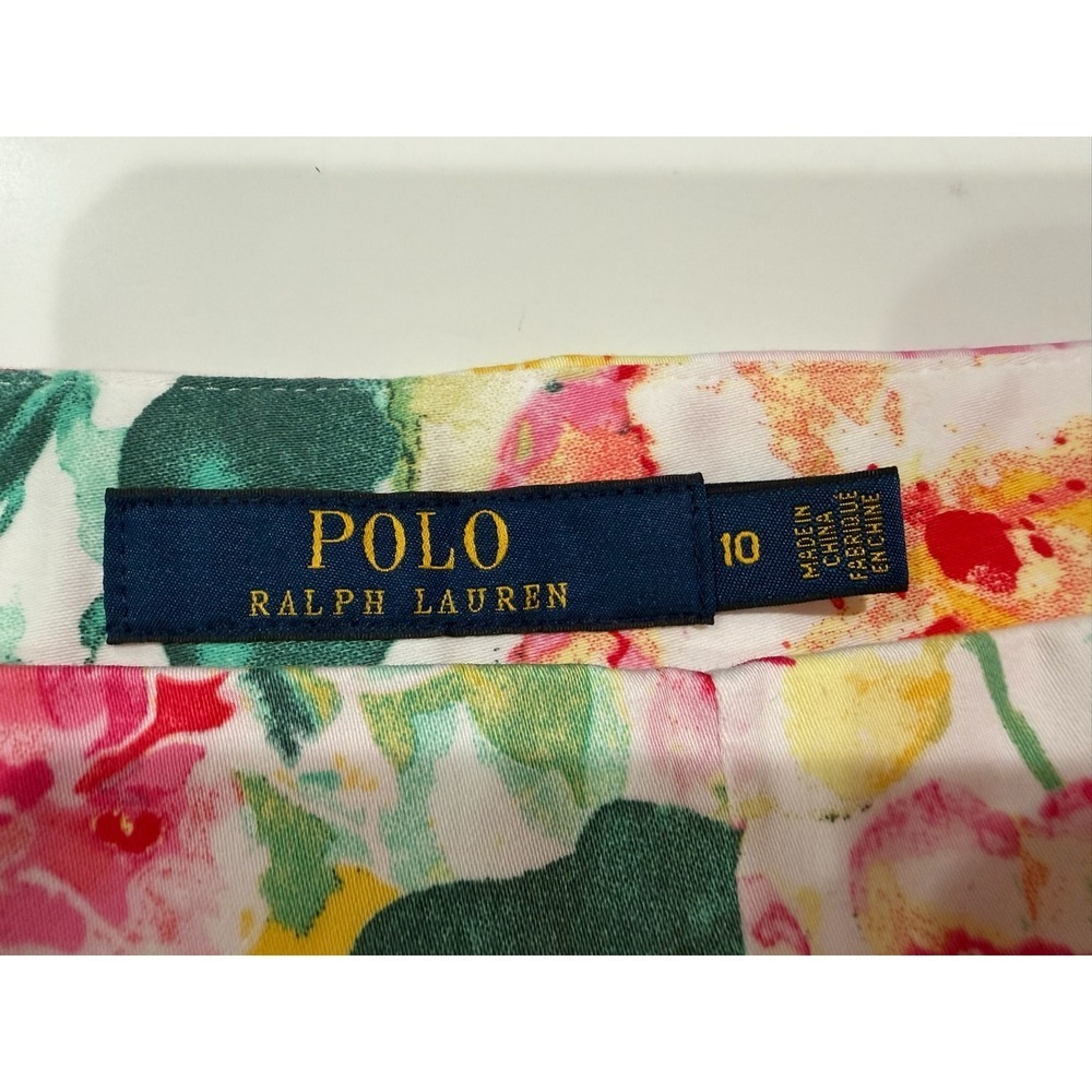 Polo Ralph Lauren Floral Ankle Pants Womens 10 Pink Yellow Slim Stretch Cotton - Picture 4 of 8